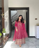 Dark Pink Fox Georgette Party Gown Set with Elegant Sequin Embroidery - Jaipur Blossom