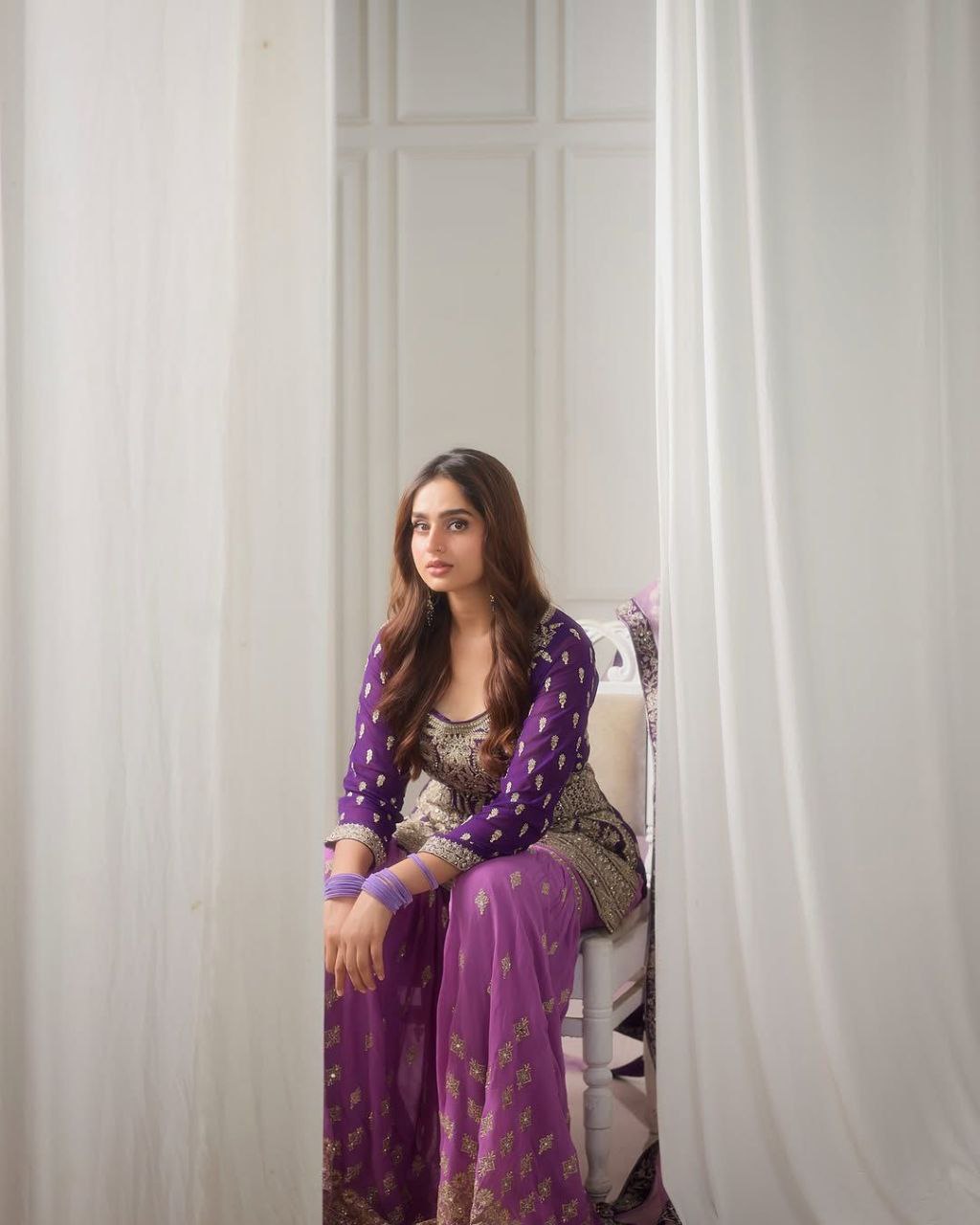 Designer Purple Ensemble with Embroidered Top and Flowing Palazzo - Jaipur Blossom