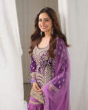 Designer Purple Ensemble with Embroidered Top and Flowing Palazzo - Jaipur Blossom