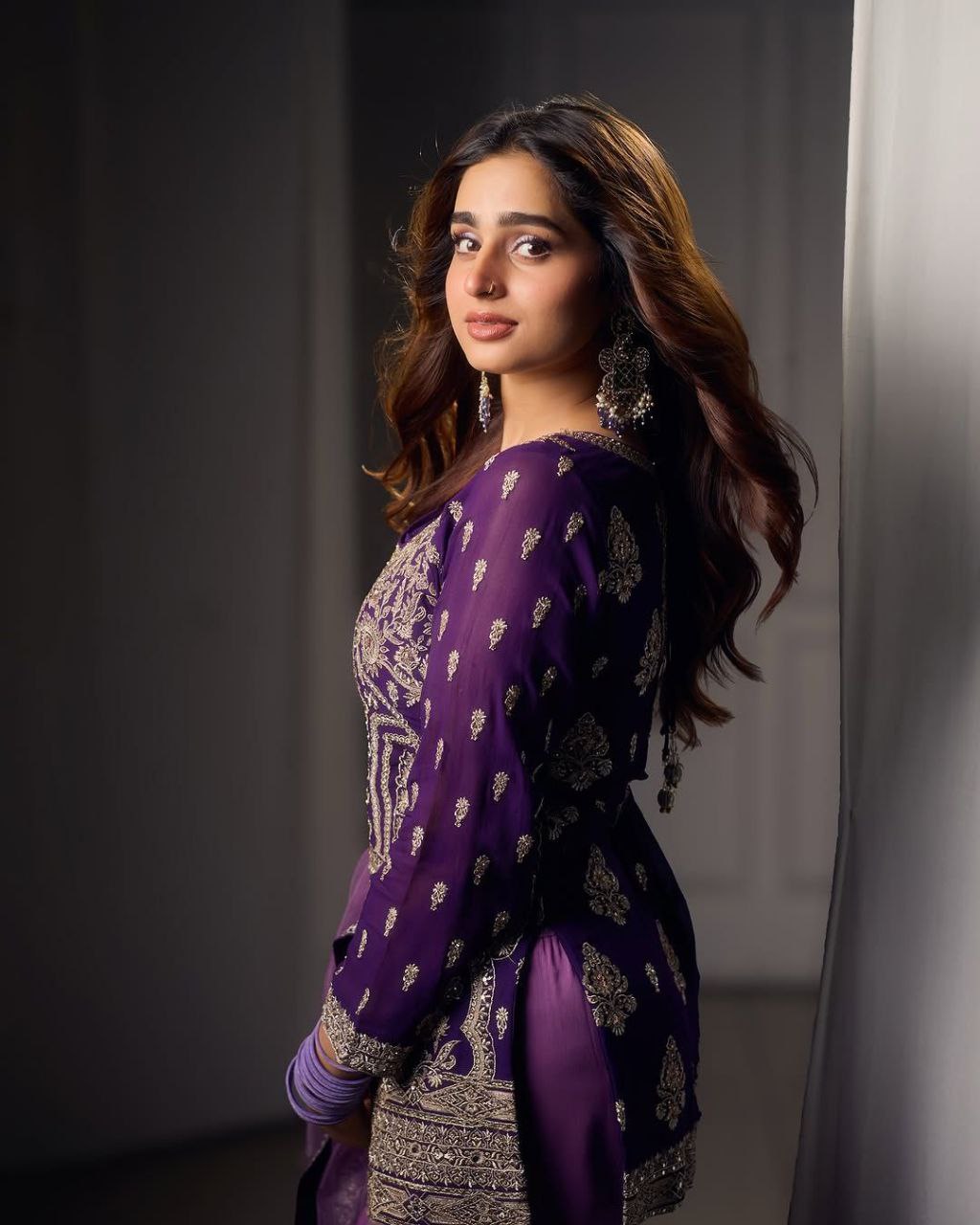 Designer Purple Ensemble with Embroidered Top and Flowing Palazzo - Jaipur Blossom
