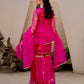 Glamorous Dark Pink Palazzo Suit in Embroidered Diamond Georgette - Jaipur Blossom