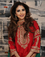 Elegant Designer Look: Heavy Malay Silk Top with Zari & Sequence Embroidery Paired with Farshi Salwar