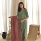 Designer Party Wear Farsi Top and Salwar Set in Heavy French Crepe with Embroidery and Fancy Dupatta
