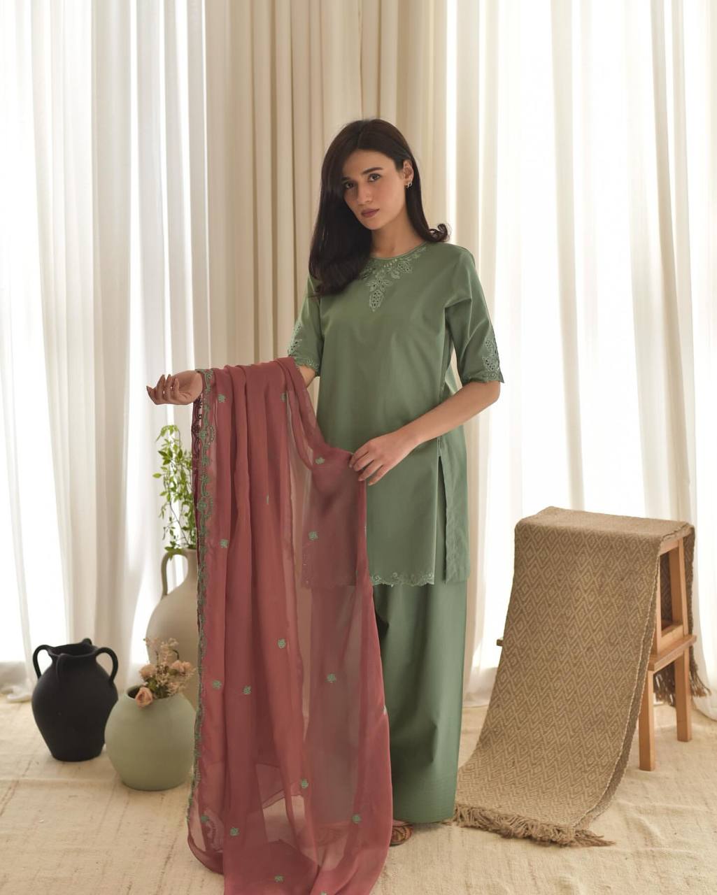 Designer Party Wear Farsi Top and Salwar Set in Heavy French Crepe with Embroidery and Fancy Dupatta
