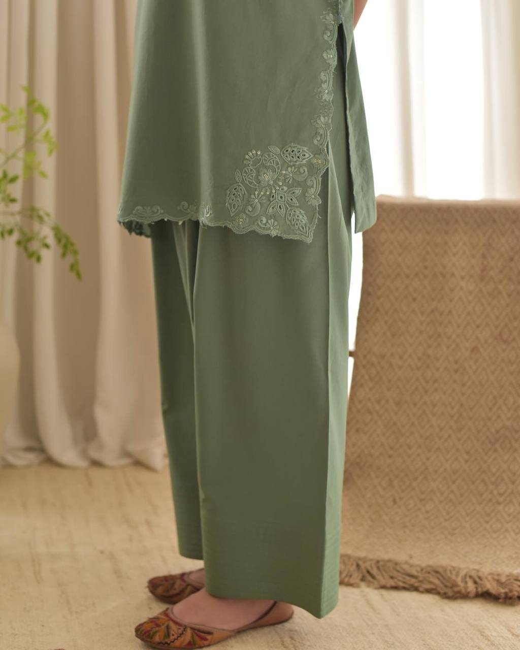Designer Party Wear Farsi Top and Salwar Set in Heavy French Crepe with Embroidery and Fancy Dupatta