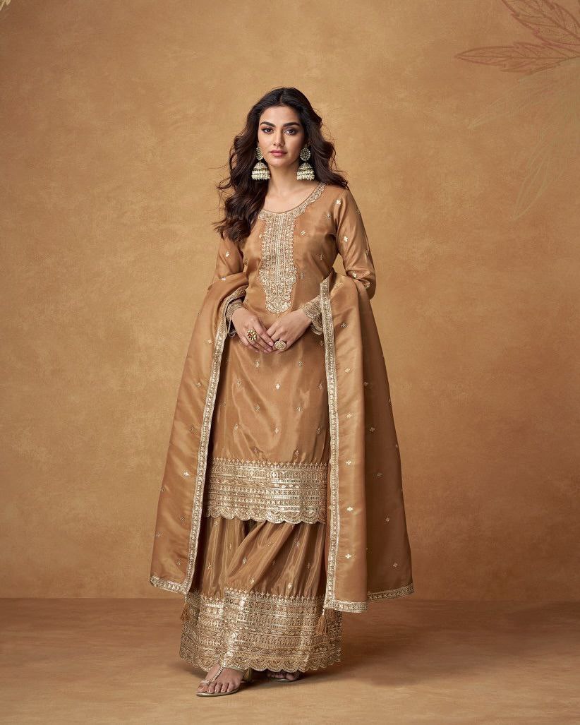 Chic Party Ready Chinon Silk Set with Sequin Embellishments - Jaipur Blossom