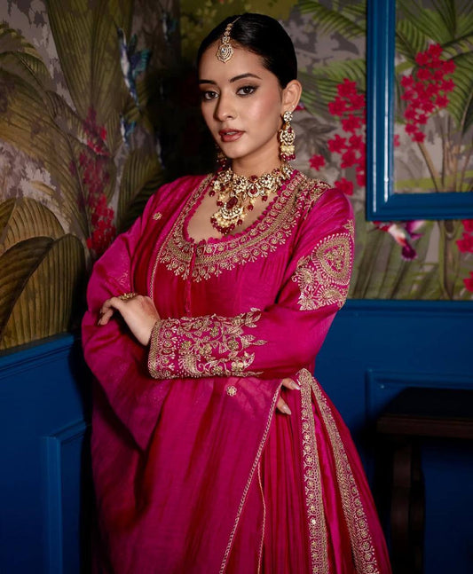 Dark Pink Elegance – Designer Embroidered Lehenga Ensemble - Jaipur Blossom