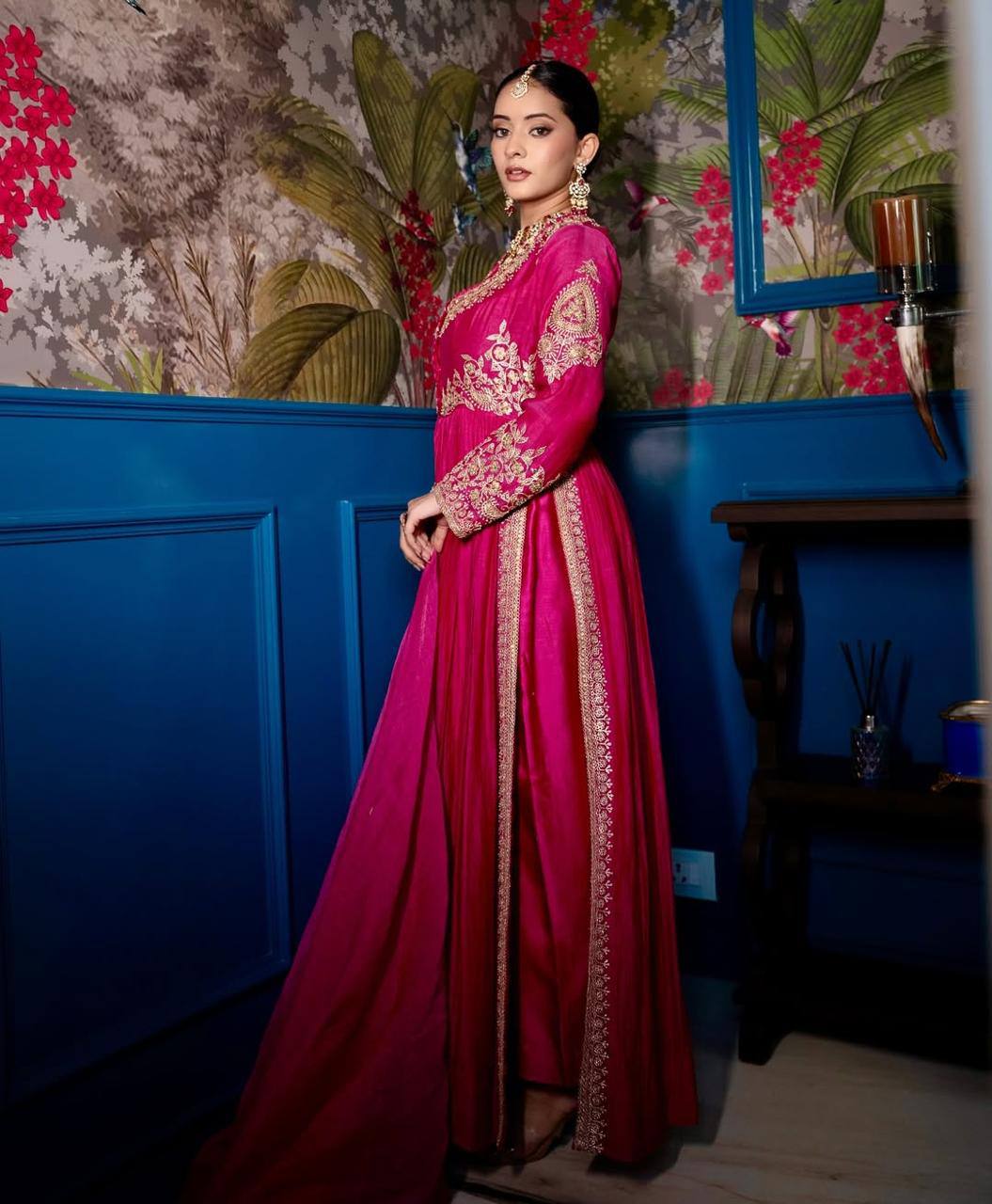 Dark Pink Elegance – Designer Embroidered Lehenga Ensemble - Jaipur Blossom