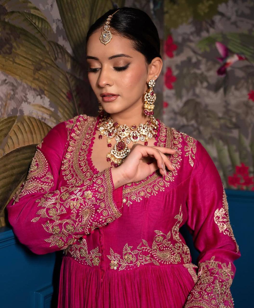Dark Pink Elegance – Designer Embroidered Lehenga Ensemble - Jaipur Blossom