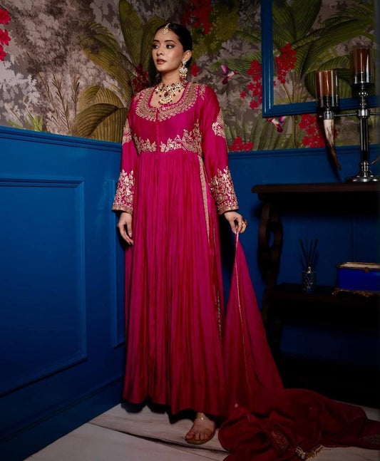 Dark Pink Elegance – Designer Embroidered Lehenga Ensemble - Jaipur Blossom