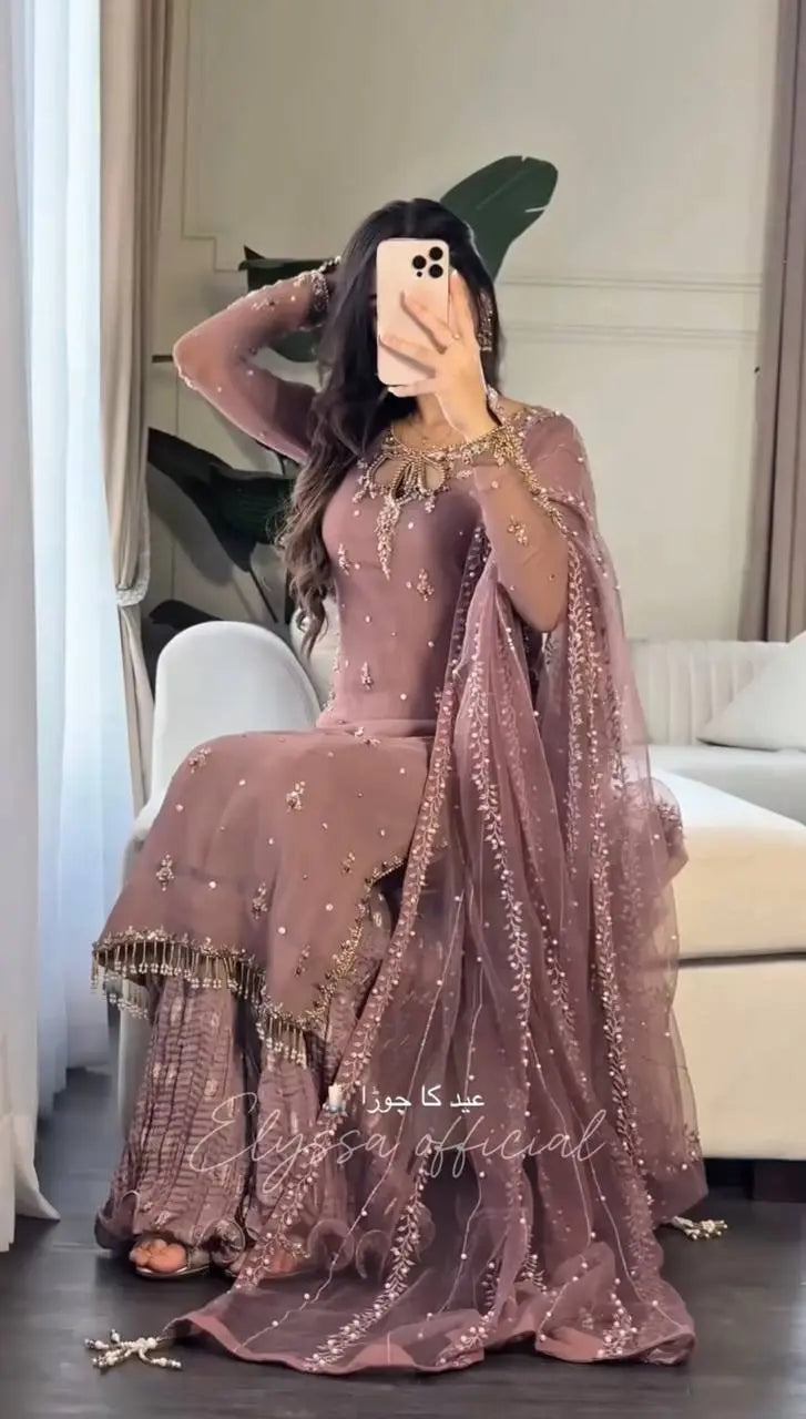 mahi-srk premium party wear faux georgette top and plazzo set srk