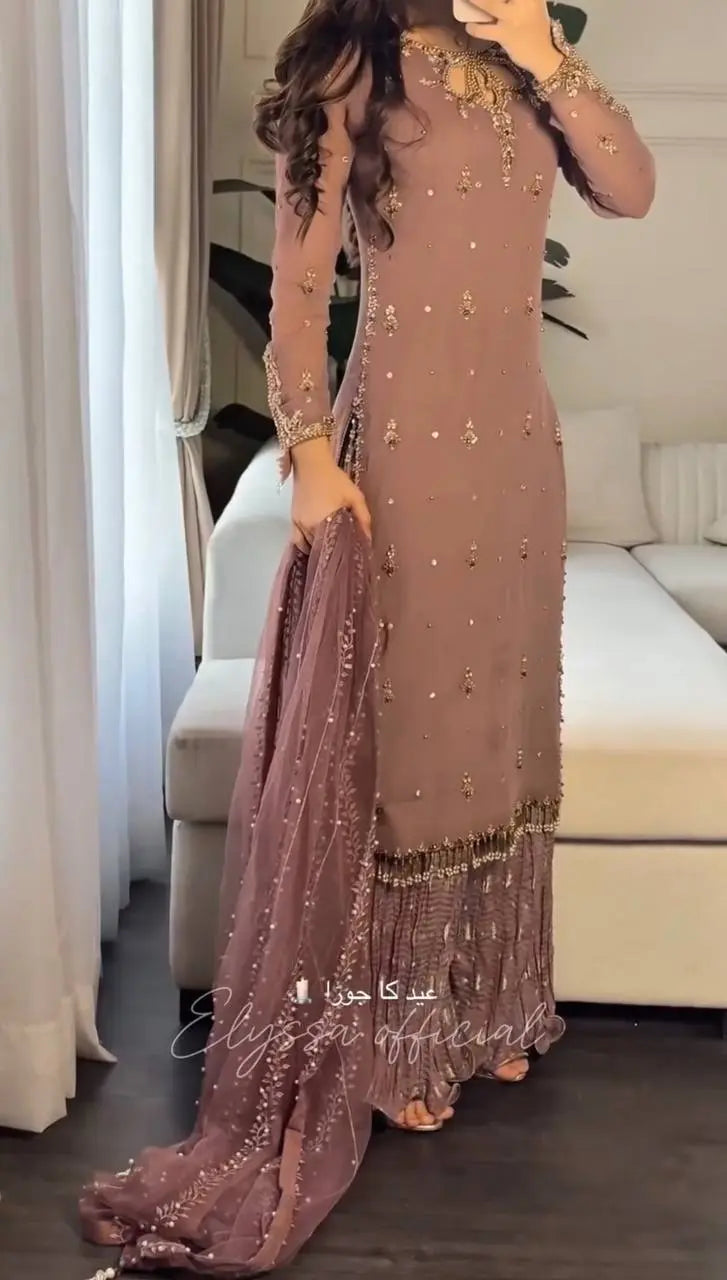 mahi-srk premium party wear faux georgette top and plazzo set srk