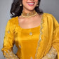 Designer Yellow Natural Crepe Silk Top with Heavy 5mm Embroidery, Full Sleeve & Latkan Dori Sarara Plazzo Dupatta Set