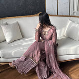 Sequin Embroidered Fox Georgette Top and Palazzo with Soft Organza Dupatta - Jaipur Blossom