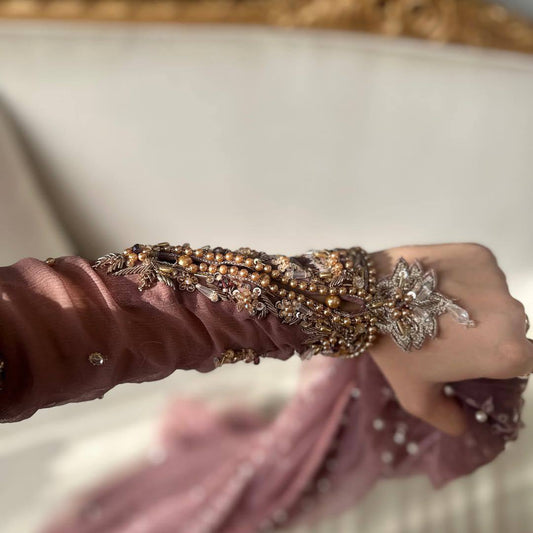 Sequin Embroidered Fox Georgette Top and Palazzo with Soft Organza Dupatta - Jaipur Blossom