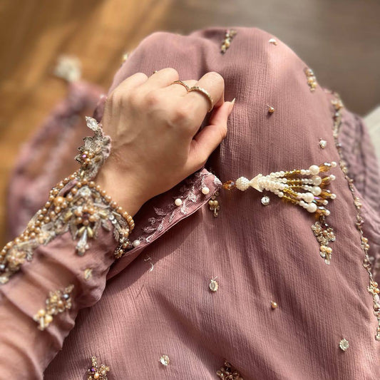 Sequin Embroidered Fox Georgette Top and Palazzo with Soft Organza Dupatta - Jaipur Blossom