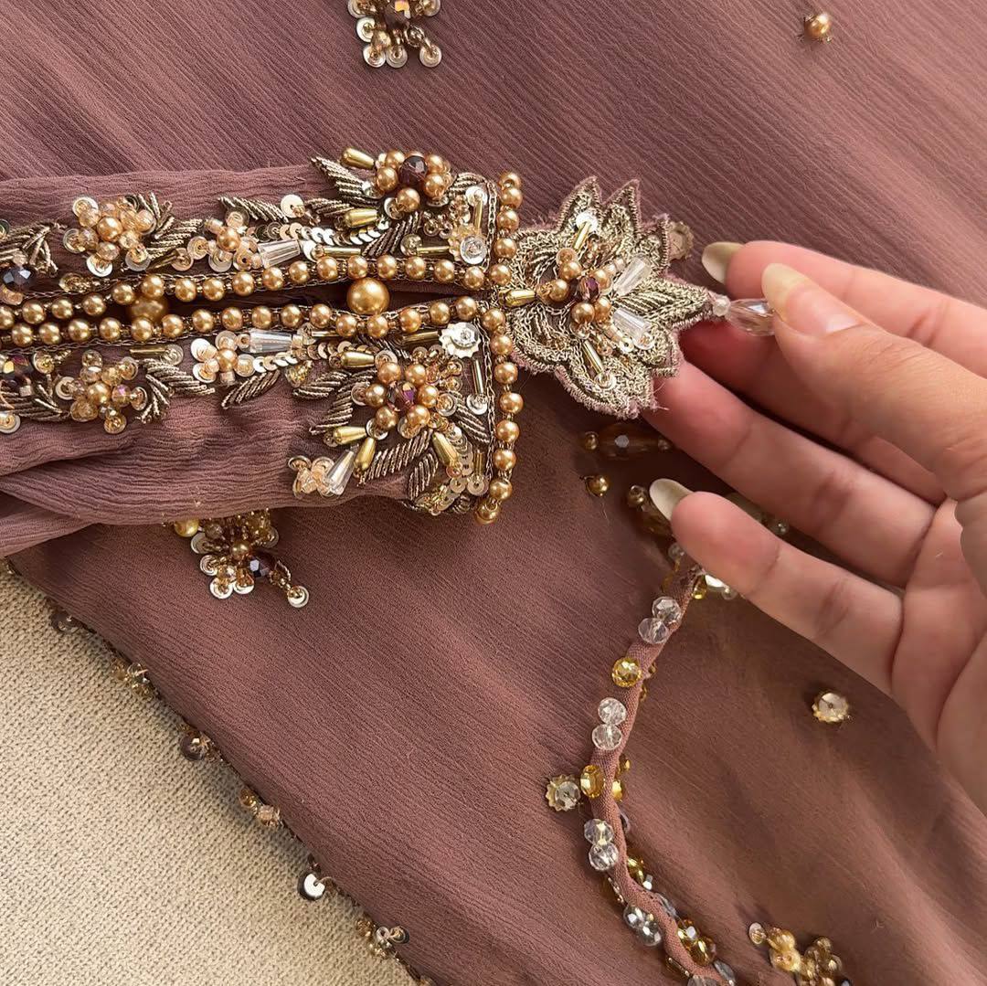 Sequin Embroidered Fox Georgette Top and Palazzo with Soft Organza Dupatta - Jaipur Blossom