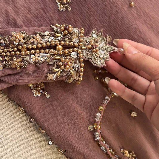 Sequin Embroidered Fox Georgette Top and Palazzo with Soft Organza Dupatta - Jaipur Blossom