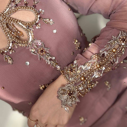 Sequin Embroidered Fox Georgette Top and Palazzo with Soft Organza Dupatta - Jaipur Blossom