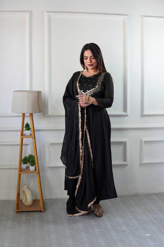 Designer Party Wear Star Georgette Gown with Pant and Embroidery Work