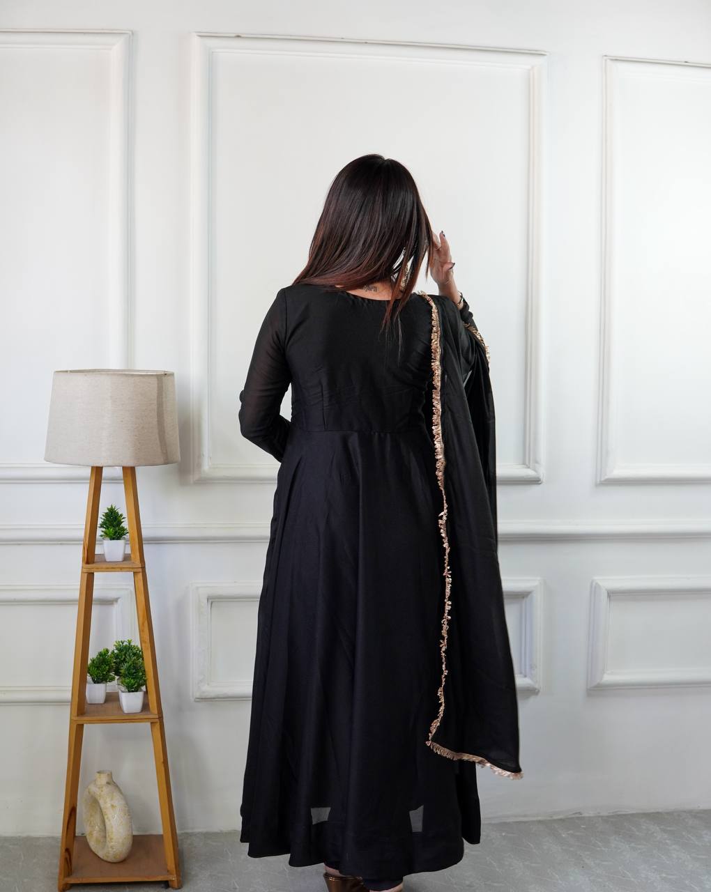 Designer Party Wear Star Georgette Gown with Pant and Embroidery Work