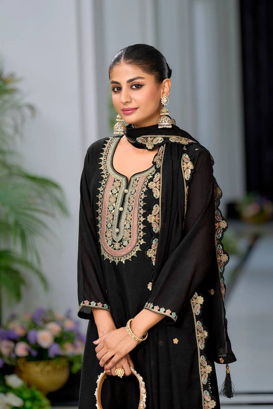 Designer Chinon Silk Party Wear with Embroidered Top Sharara and Dupatta - Jaipur Blossom