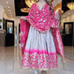 Full Stitched Pure Chinon Gown with Printed Detailing and Matching Sequence Work Dupatta with Designer Border Finish
