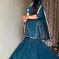 Natural Crepe Party Wear Ensemble with Embroidered Top, Flared Sharara & Dupatta