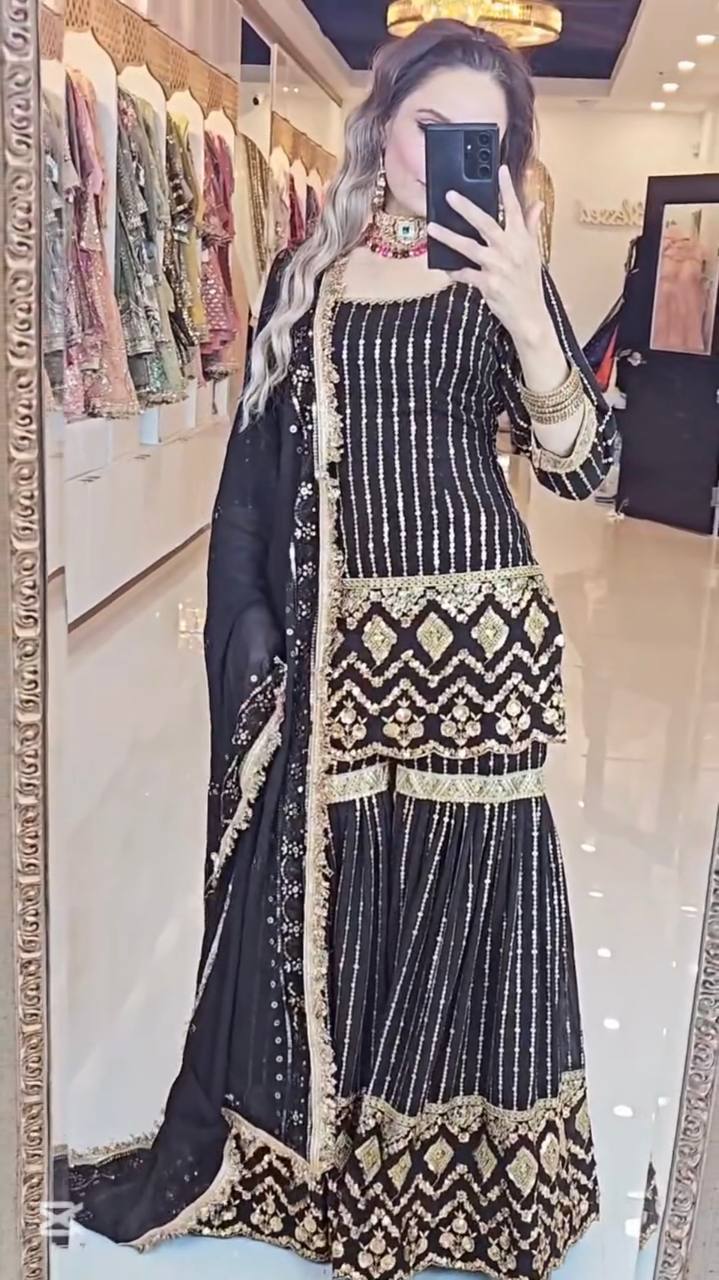 Designer Party Wear Top and Plazzo with Fancy Dupatta and Heavy Embroidery Work