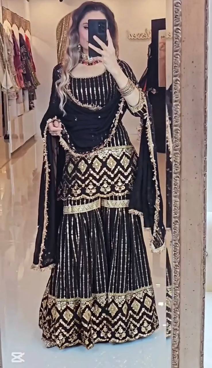 Designer Party Wear Top and Plazzo with Fancy Dupatta and Heavy Embroidery Work