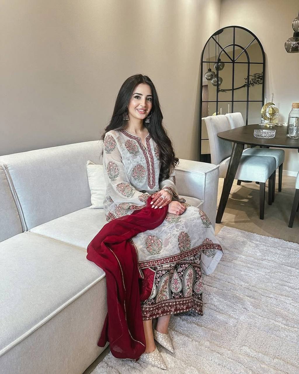 Designer Faux Georgette Top and France Crepe Plazzo Set with Embroidery & Sequence Work - Jaipur Blossom