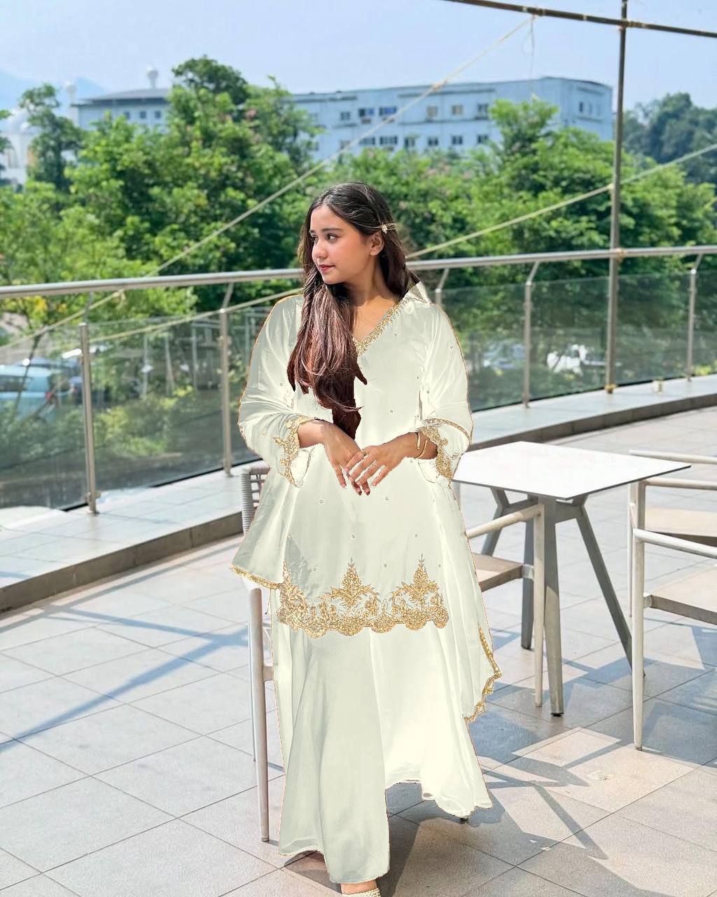 New Designer Party Wear Set Featuring Heavy Fox Georgette Top with Embroidery and Plazzo