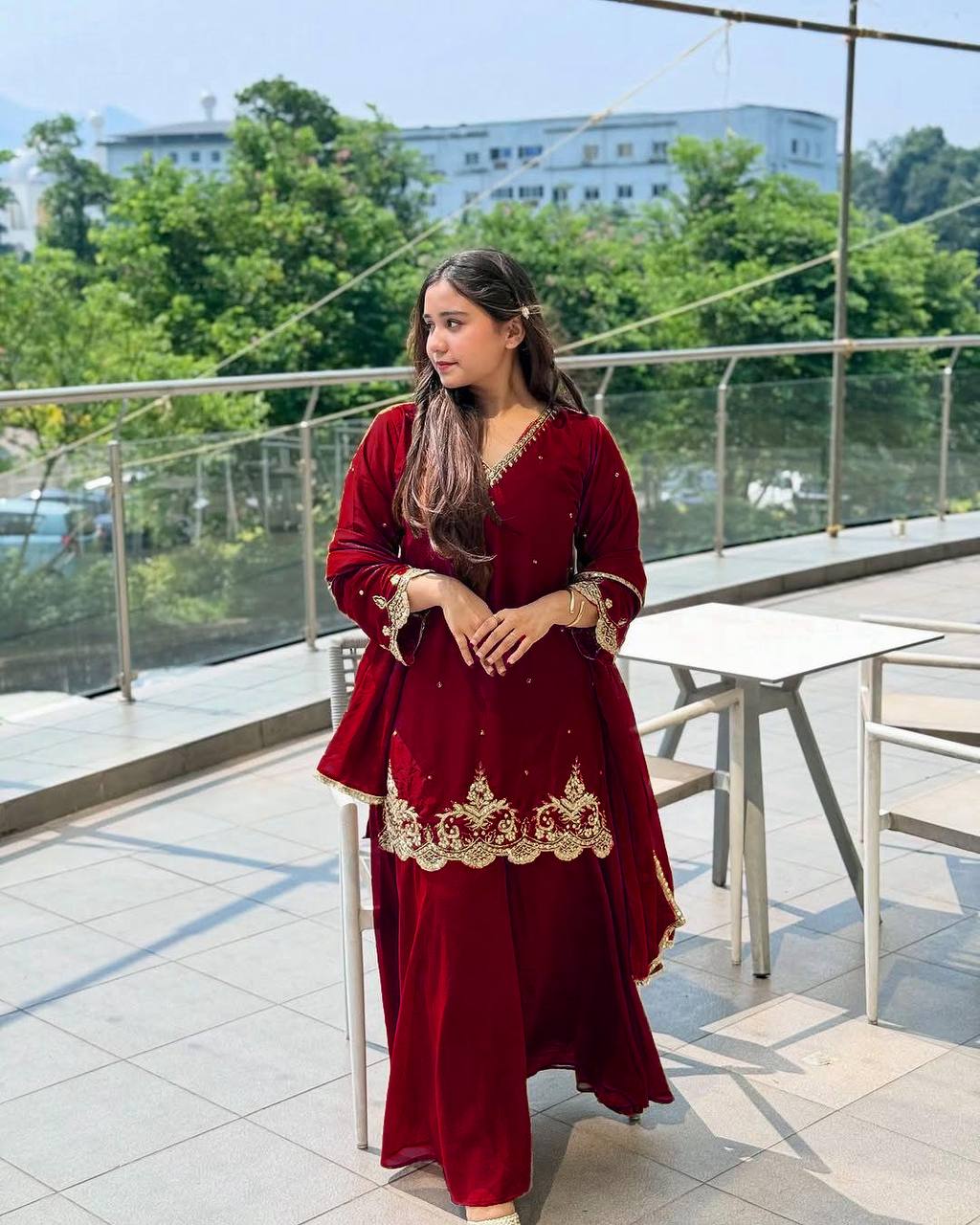 New Designer Party Wear Set Featuring Heavy Fox Georgette Top with Embroidery and Plazzo