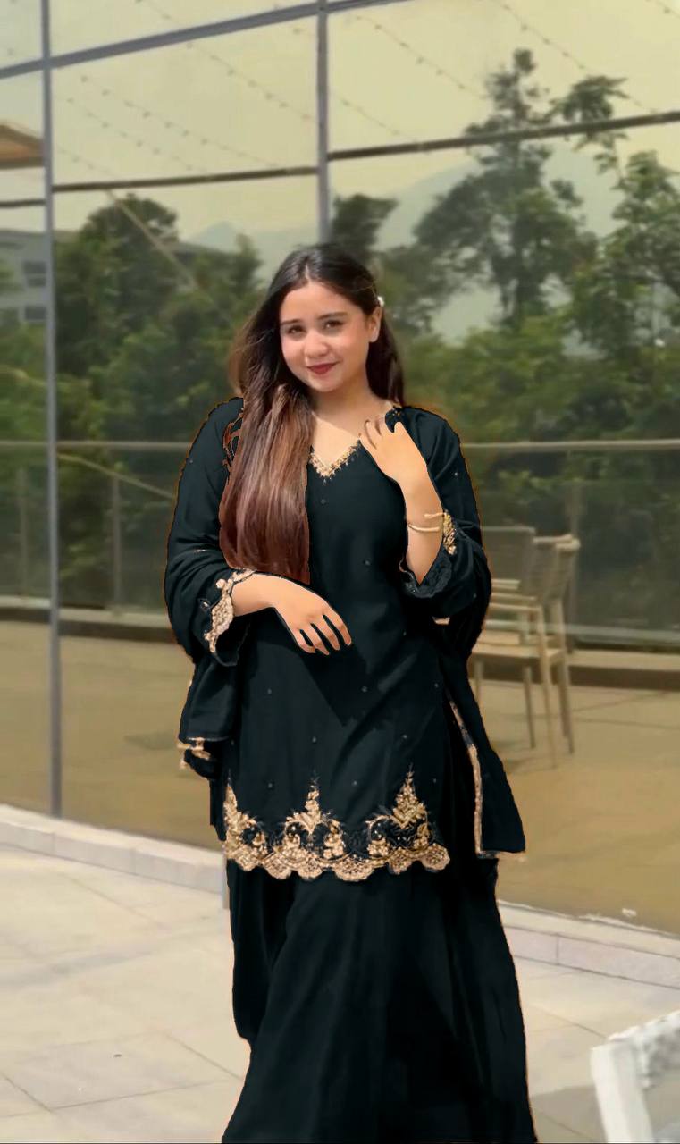 New Designer Party Wear Set Featuring Heavy Fox Georgette Top with Embroidery and Plazzo