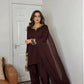Designer Party Wear Farsi Top and Salwar Set with Fancy Dupatta and Heavy Embroidery Maroon