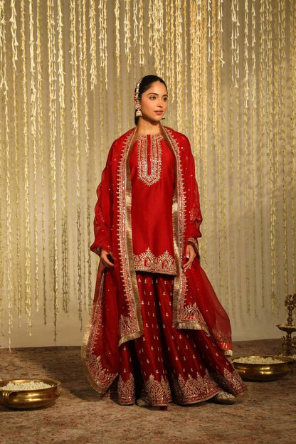 Party Wear Top and Plazzo in Heavy Chinnon Silk with Embroidery and Matching Dupatta