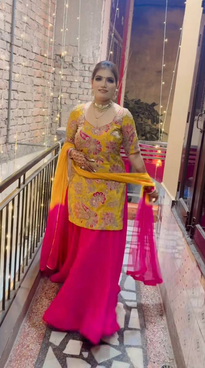 Zari and Sequin Embellished Top with Malay Silk Lehenga & Digital Print Dupatta