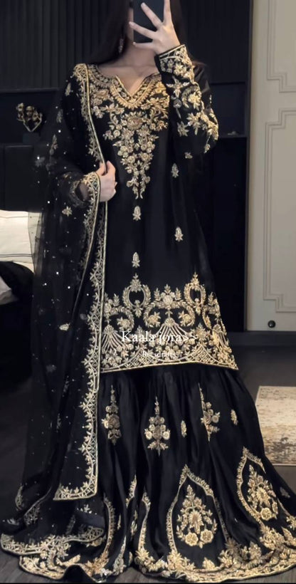 Designer Natural Crepe Sharara Set with 5mm Sequence Embroidery and Fancy Georgette Dupatta