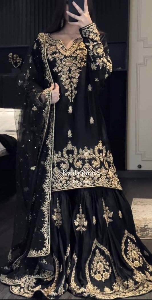 Designer Natural Crepe Sharara Set with 5mm Sequence Embroidery and Fancy Georgette Dupatta