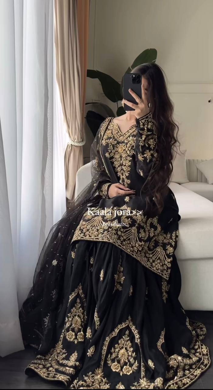 Designer Natural Crepe Sharara Set with 5mm Sequence Embroidery and Fancy Georgette Dupatta