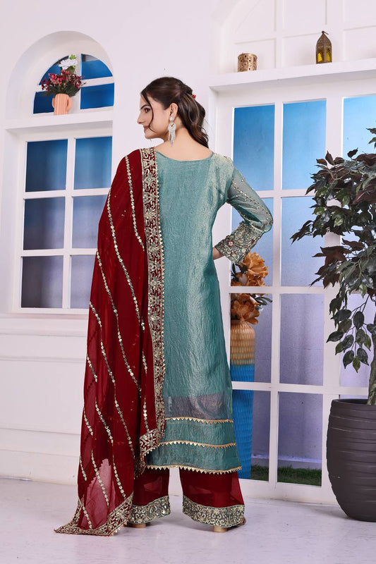 Heavily Embroidered Fancy Top-Plazzo Set with Matching Dupatta - Jaipur Blossom