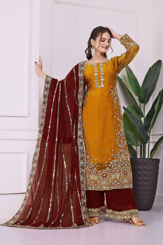 Heavily Embroidered Fancy Top-Plazzo Set with Matching Dupatta - Jaipur Blossom