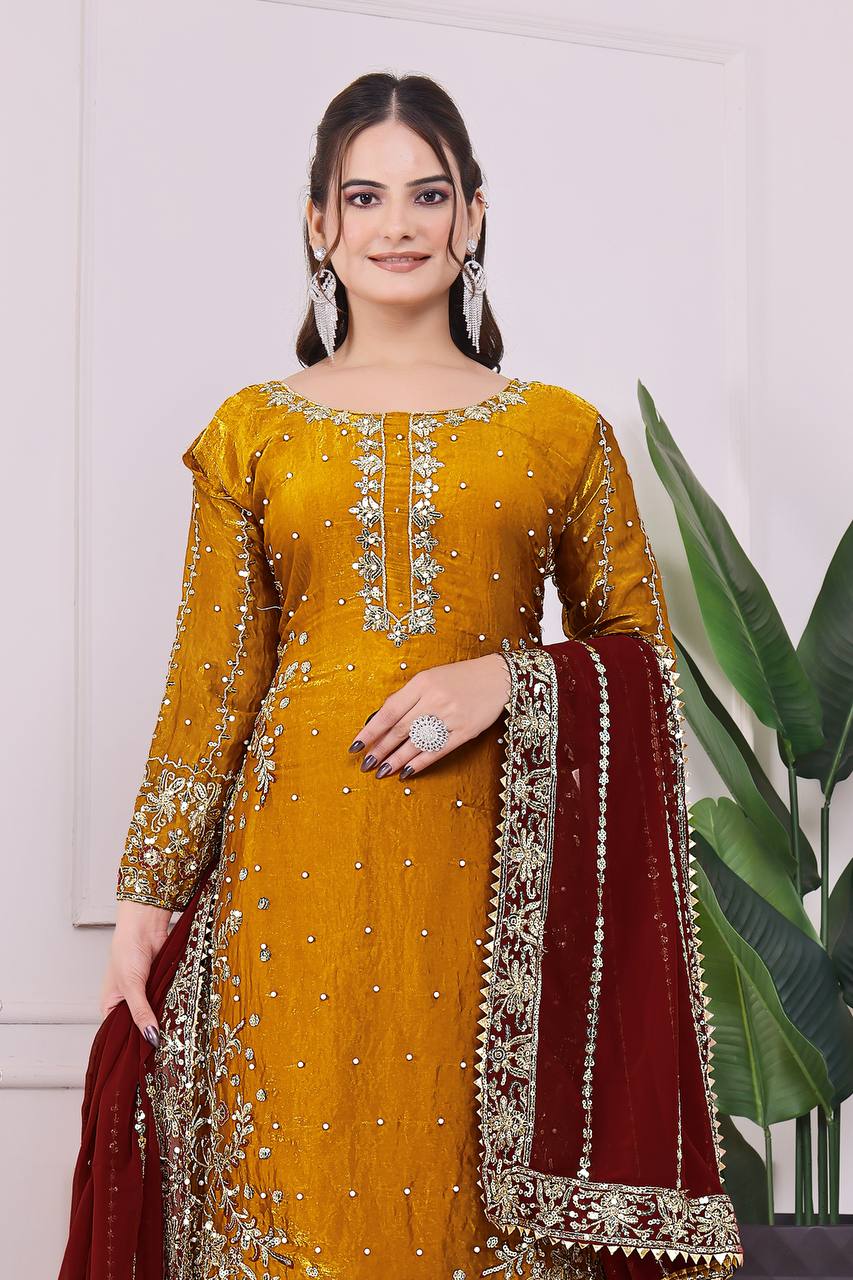 Heavily Embroidered Fancy Top-Plazzo Set with Matching Dupatta - Jaipur Blossom