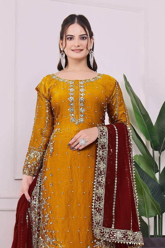 Heavily Embroidered Fancy Top-Plazzo Set with Matching Dupatta - Jaipur Blossom