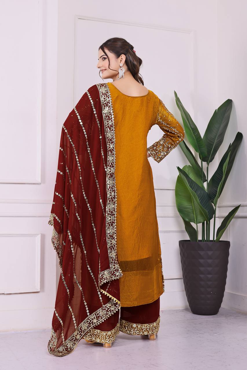 Heavily Embroidered Fancy Top-Plazzo Set with Matching Dupatta - Jaipur Blossom
