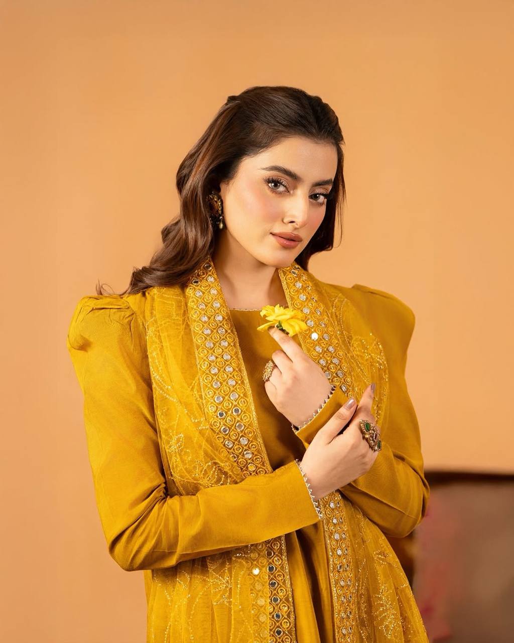 Heavy Crepe Silk Top and Farshi Salwar with Canvas Belt and Butterfly Net Dupatta