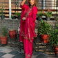 Fully Stitched Embroidered Chinnon Silk Top and Pant with Matching Dupatta