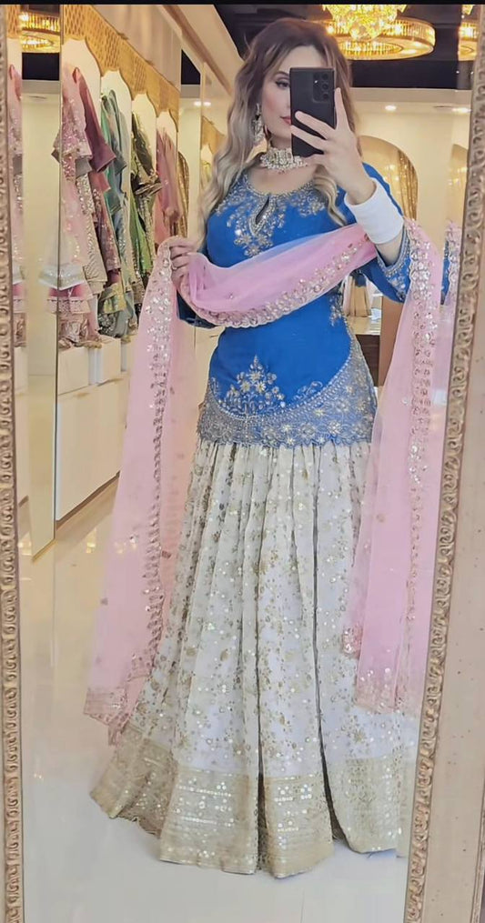 New Designer Party Wear Top and Lehenga with Fancy Dupatta and Heavy Embroidery
