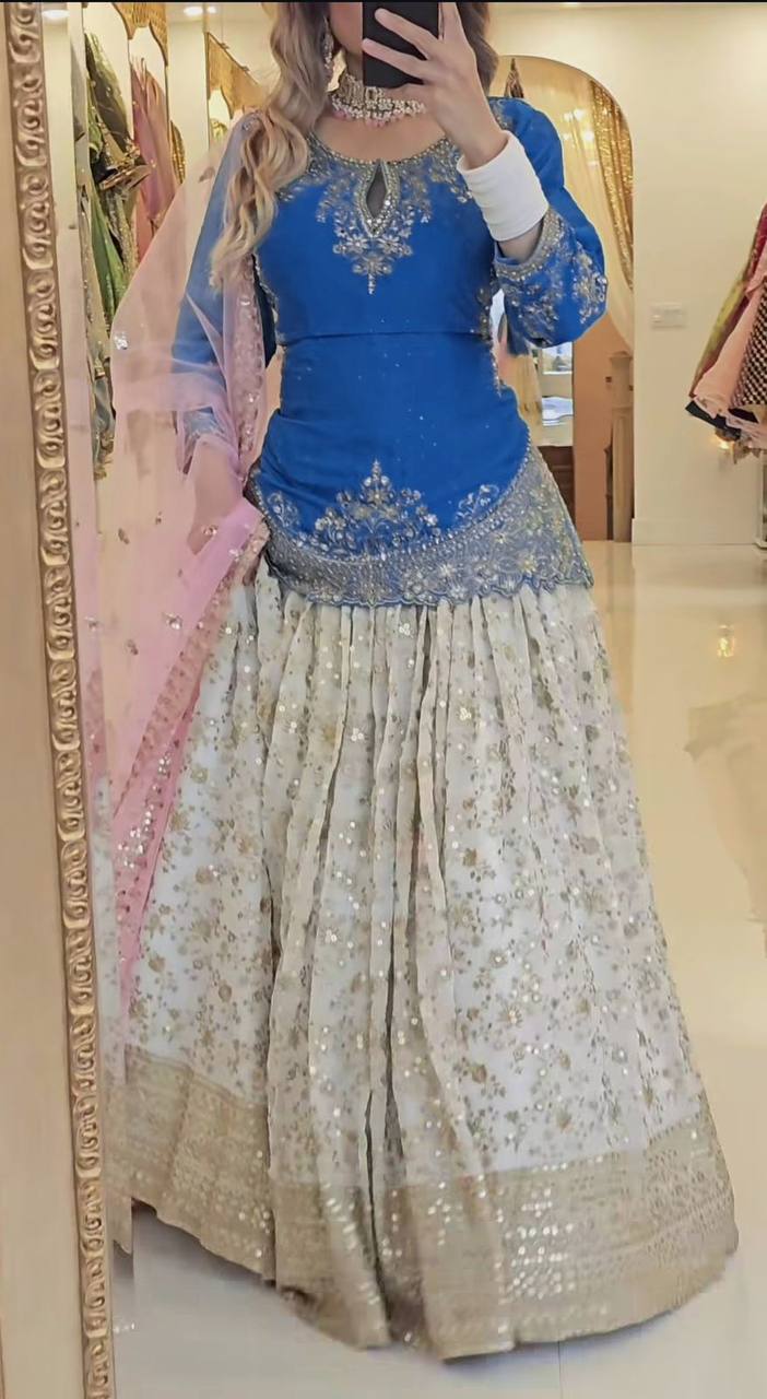 New Designer Party Wear Top and Lehenga with Fancy Dupatta and Heavy Embroidery