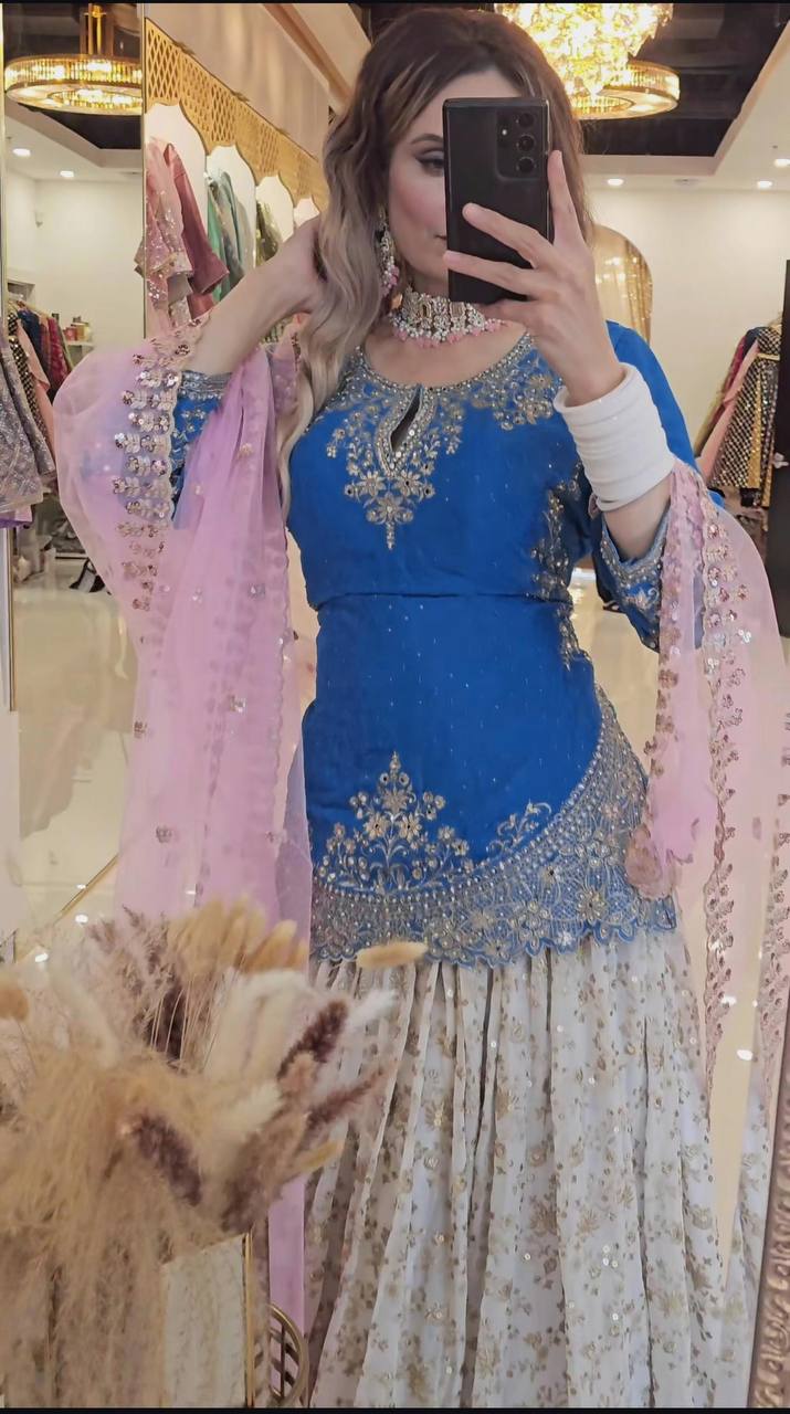 New Designer Party Wear Top and Lehenga with Fancy Dupatta and Heavy Embroidery